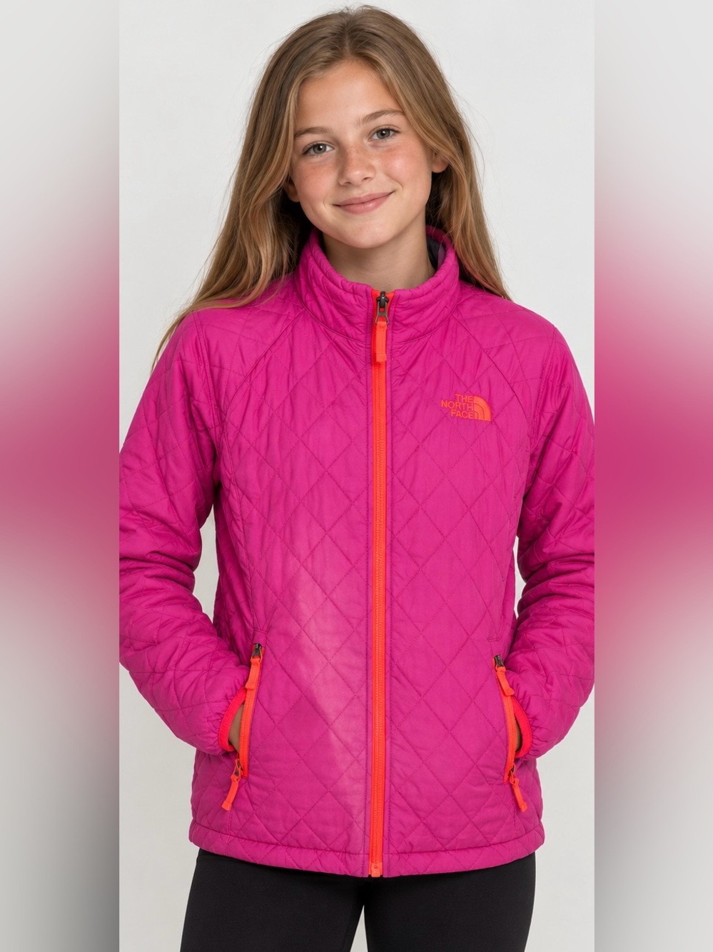 The North Face Girls XL Quilted Thermoball Jacket Hot Pink Neon Coral 19x24
